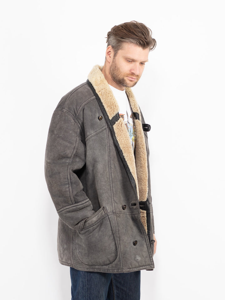 Vintage 80's Men Sheepskin Coat in GrayZ2737