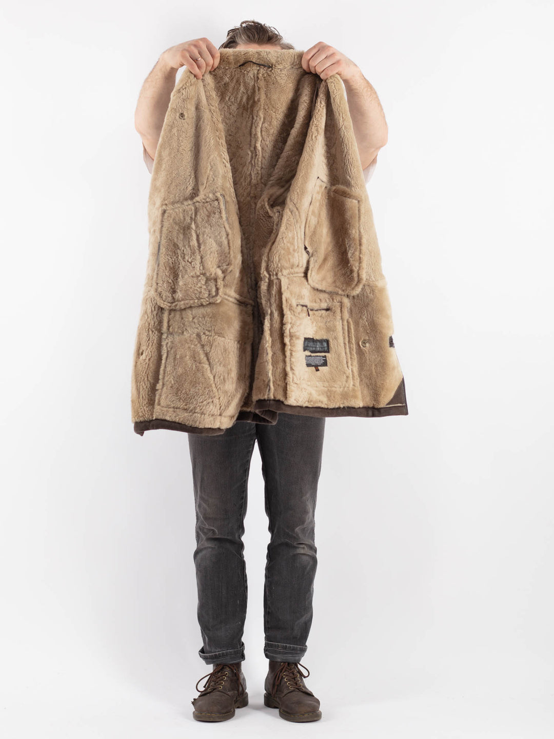 Vintage 80's Men Sheepskin Coat in GrayZ558