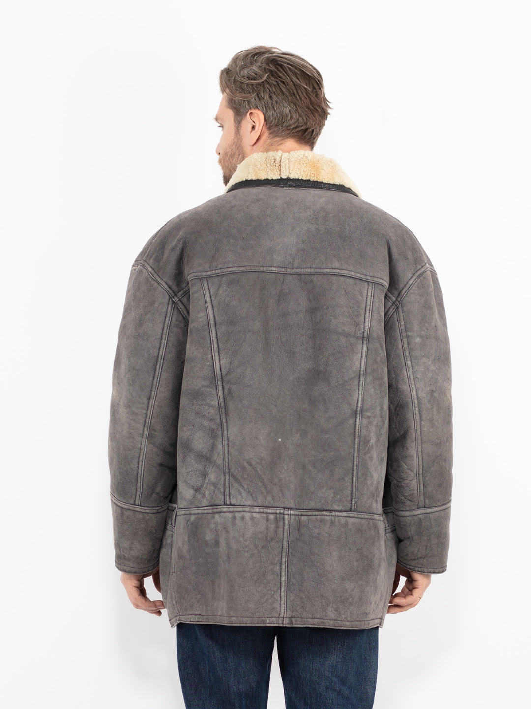 Vintage 80's Men Sheepskin Coat in GrayZ2737
