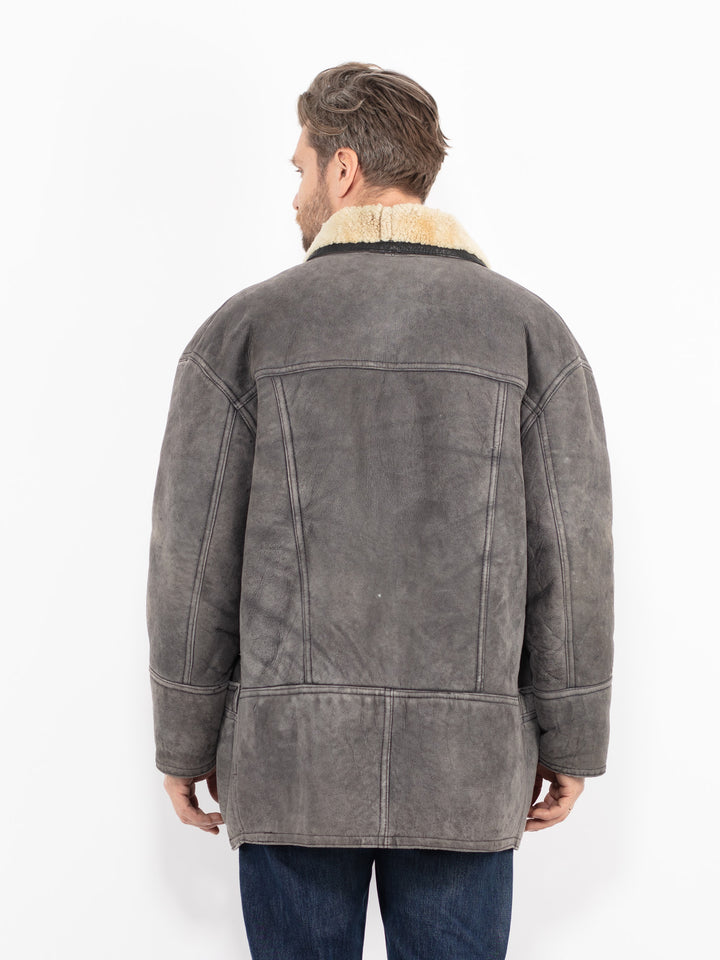 Vintage 80's Men Sheepskin Coat in GrayZ2737