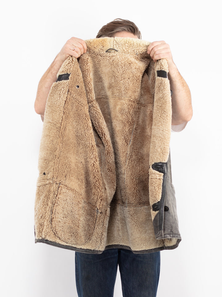 Vintage 80's Men Sheepskin Coat in GrayZ2737