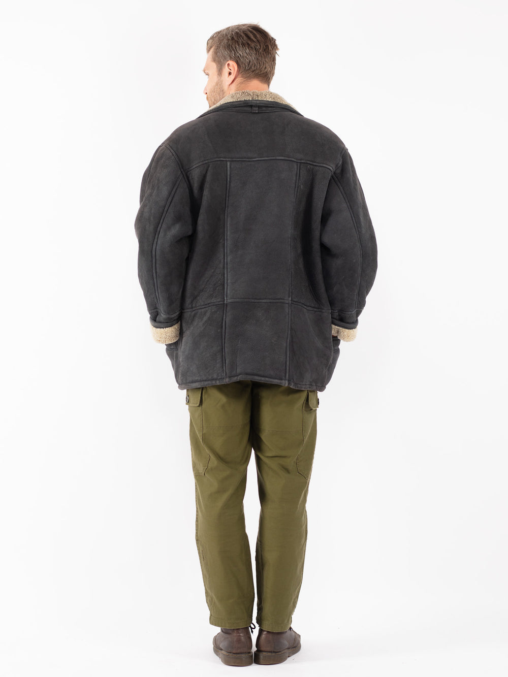 Vintage 80's Men Sheepskin Coat in Black - NorthernGrip