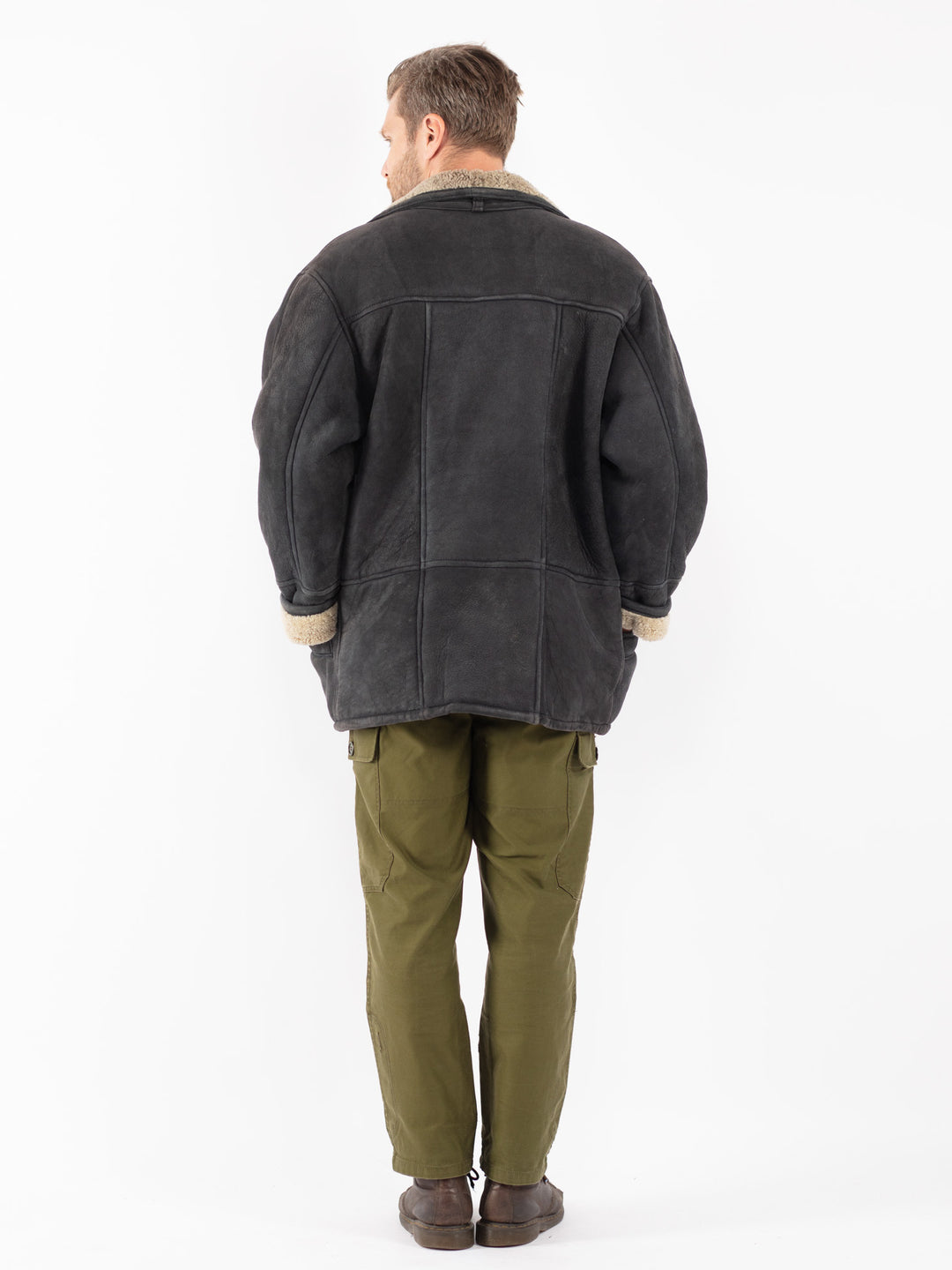 Vintage 80's Men Sheepskin Coat in Black - NorthernGrip