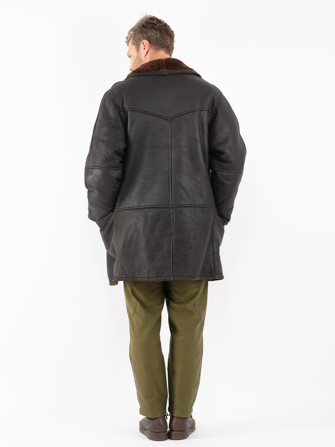Vintage 80's Men Sheepskin Coat in Black