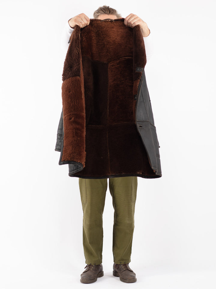 Vintage 80's Men Sheepskin Coat in Black