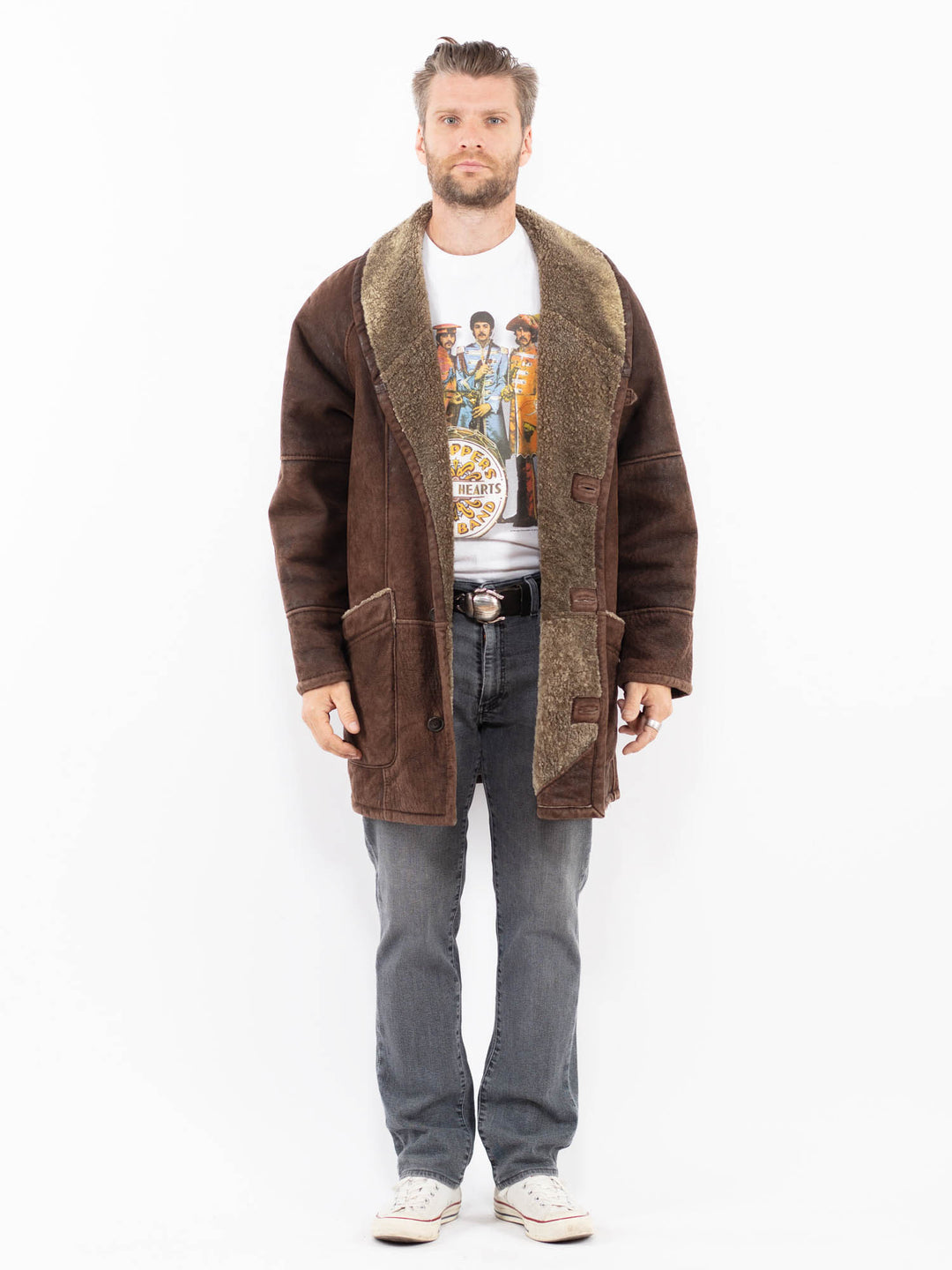 Vintage 90's Men Sheepskin Coat in BrownZ2012
