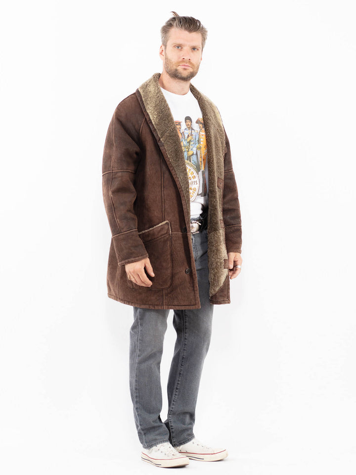 Vintage 90's Men Sheepskin Coat in BrownZ2012