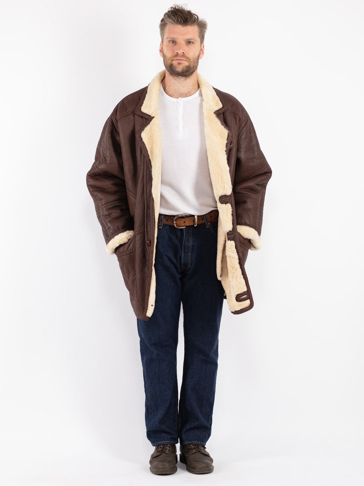 Vintage 80's Men Sheepskin Coat in Brown