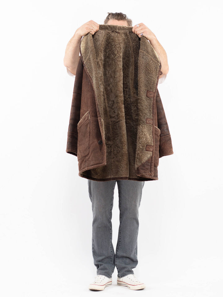 Vintage 90's Men Sheepskin Coat in BrownZ2012