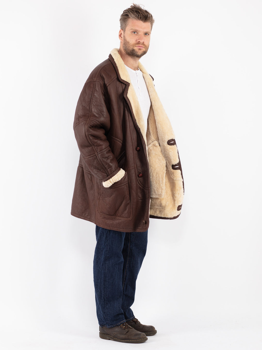 Vintage 80's Men Sheepskin Coat in Brown