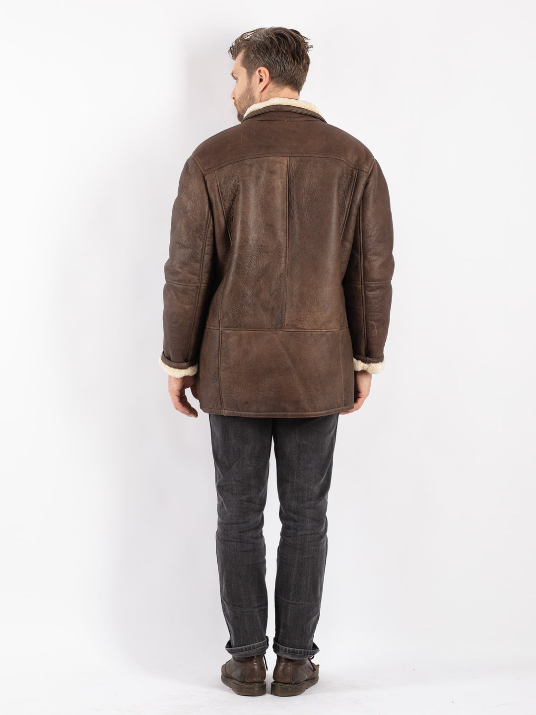 Vintage 80's Men Sheepskin Coat in Brown