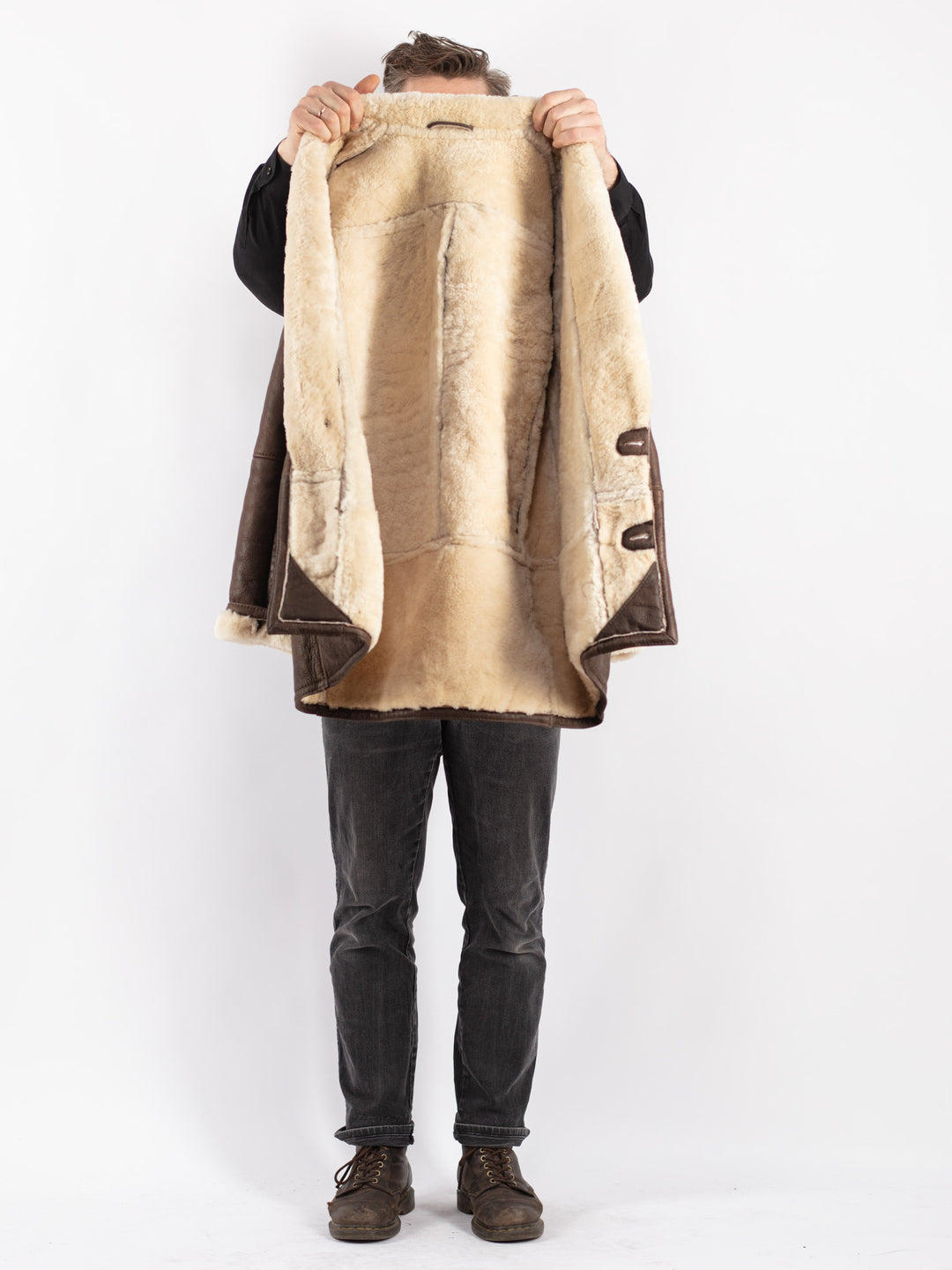 Vintage 80's Men Sheepskin Coat in Brown