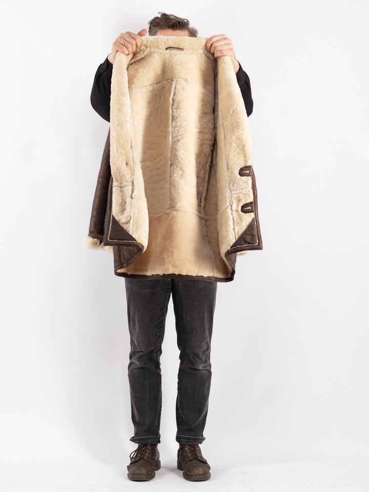 Vintage 80's Men Sheepskin Coat in Brown