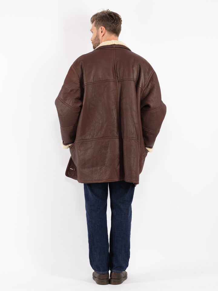 Vintage 80's Men Sheepskin Coat in Brown