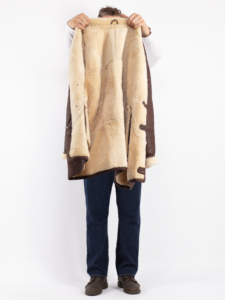 Vintage 80's Men Sheepskin Coat in Brown