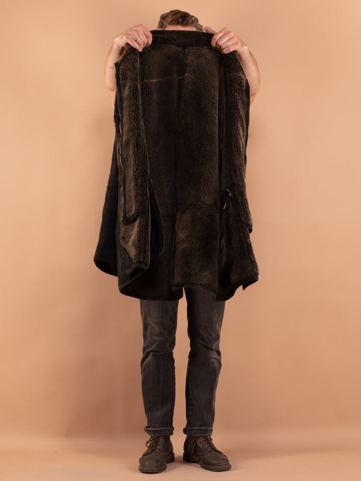 Vintage 80's Men Sheepskin Coat in Black