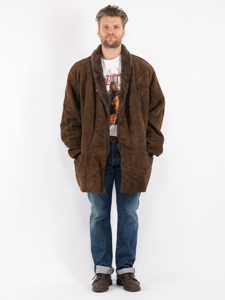 Vintage 80's Men Sheepskin Coat in Brown