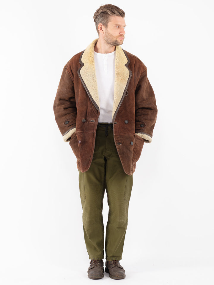 Vintage 80's Men Sheepskin Coat in Brown
