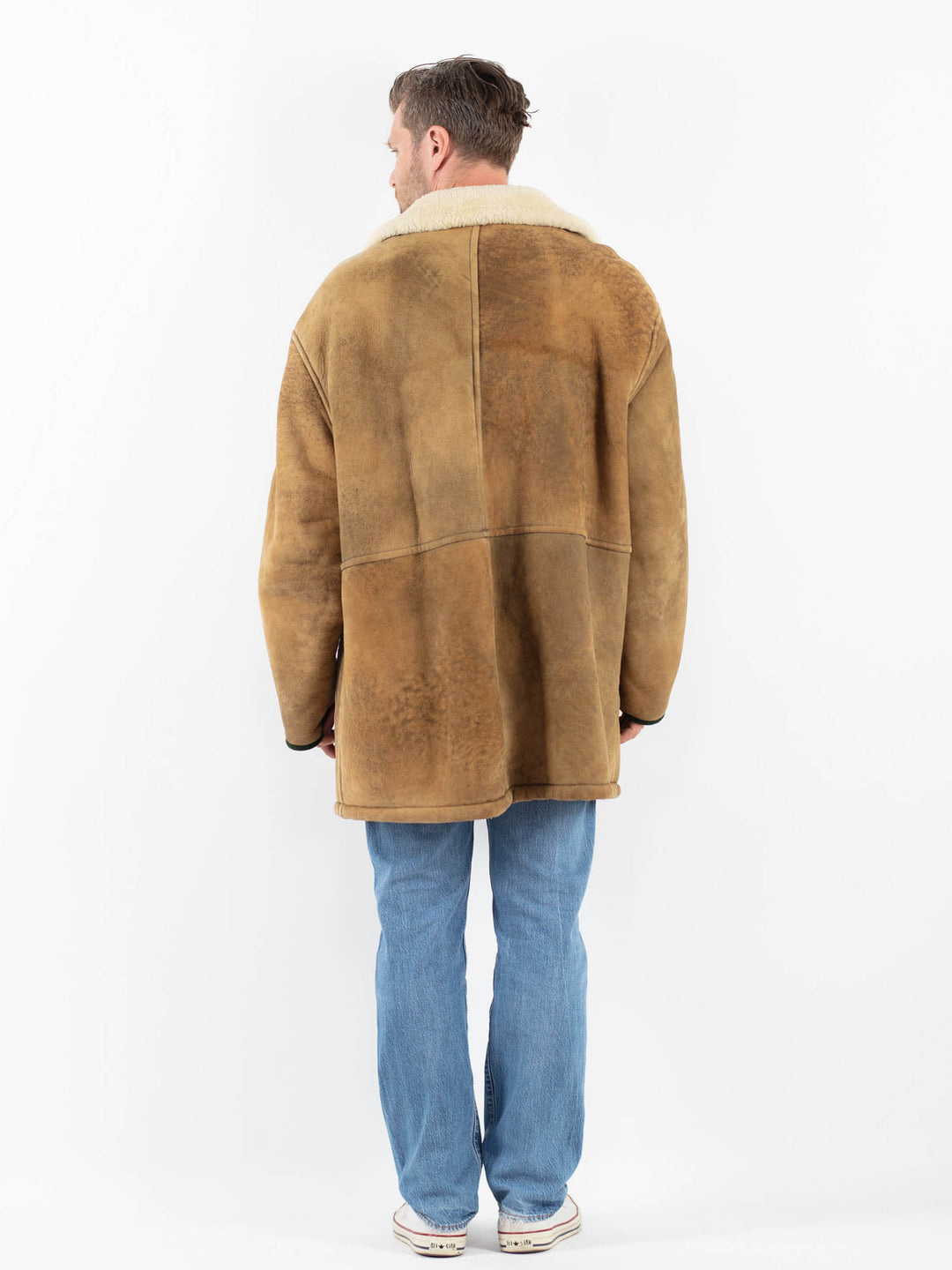 Vintage 80's Men Sheepskin Shearling Coat in BeigeZ1795