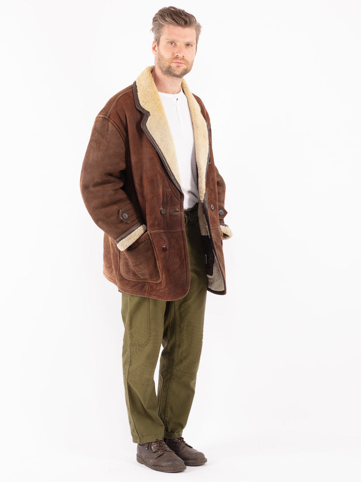 Vintage 80's Men Sheepskin Coat in Brown