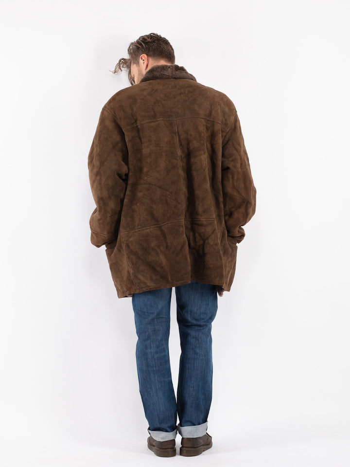 Vintage 80's Men Sheepskin Coat in Brown
