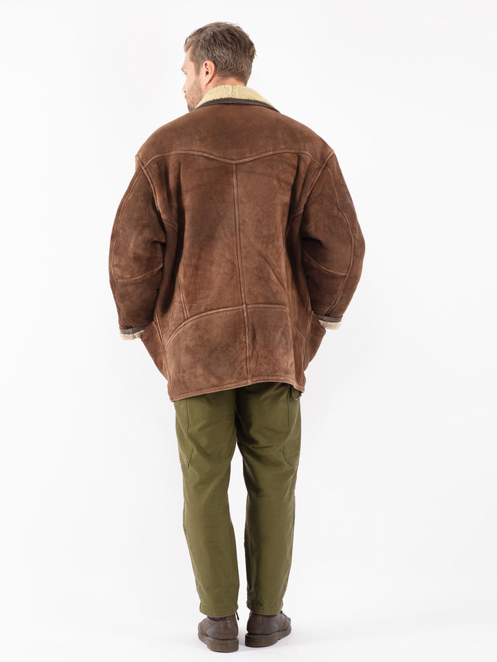 Vintage 80's Men Sheepskin Coat in Brown