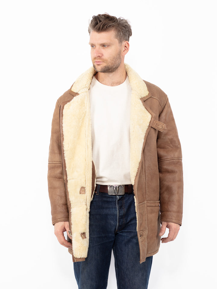 Vintage 80's Men Sheepskin Coat in BrownZ2596