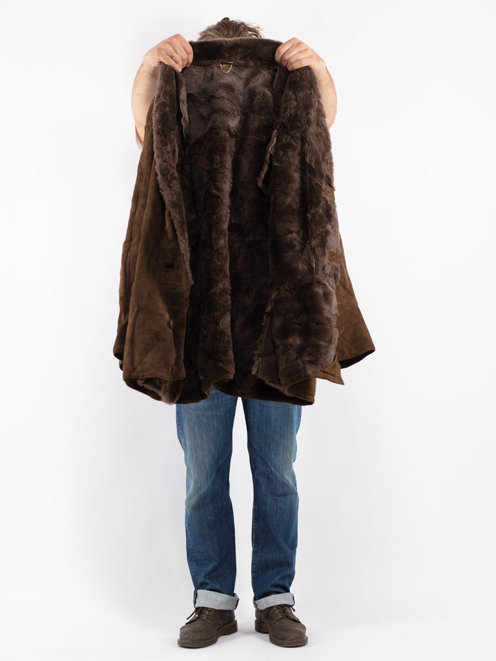 Vintage 80's Men Sheepskin Coat in Brown