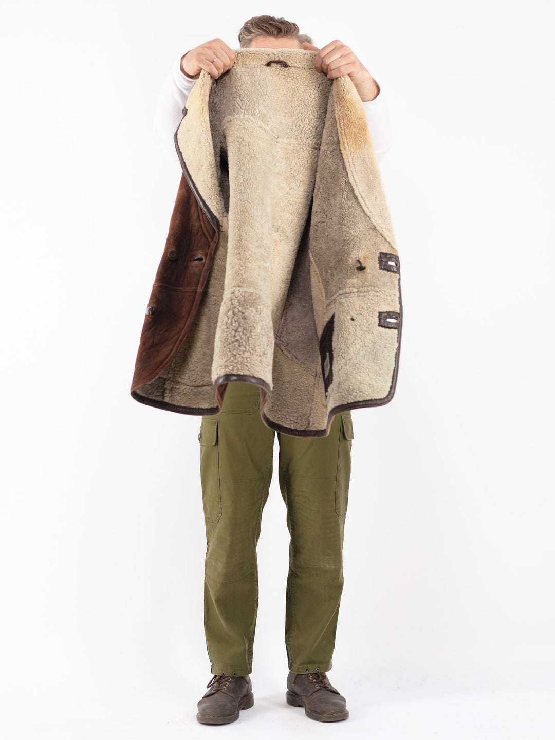 Vintage 80's Men Sheepskin Coat in Brown