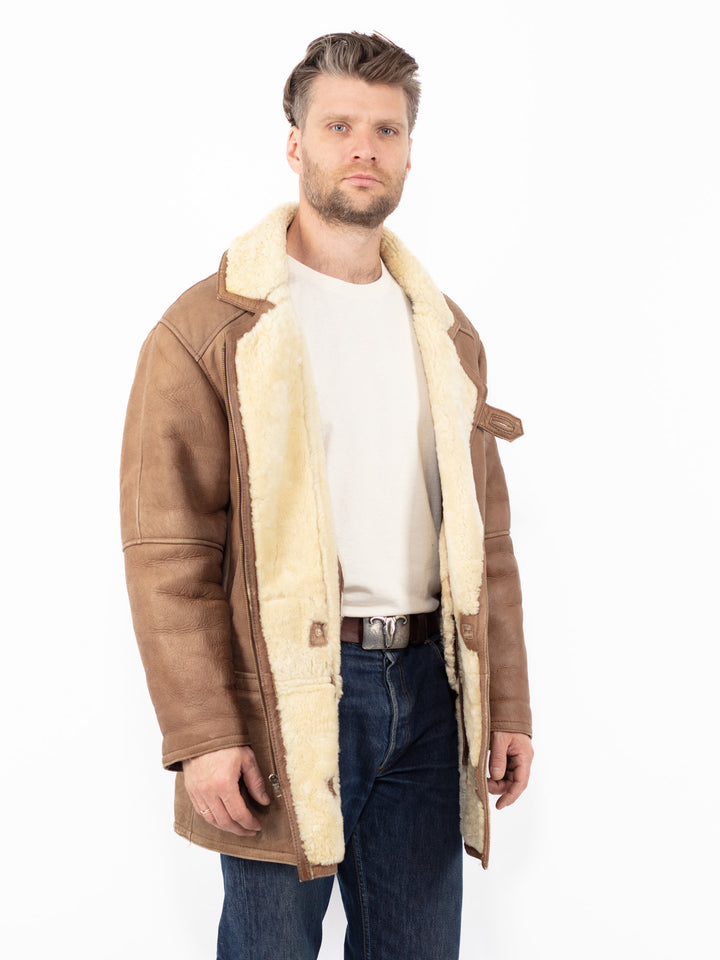 Vintage 80's Men Sheepskin Coat in BrownZ2596