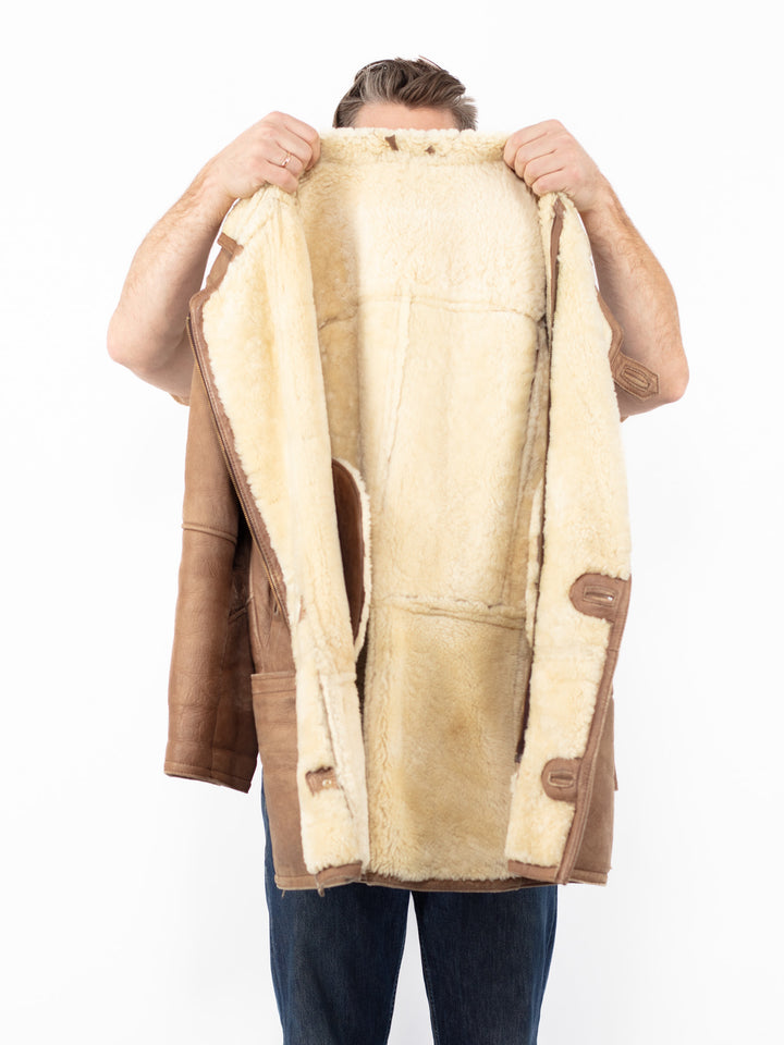 Vintage 80's Men Sheepskin Coat in BrownZ2596