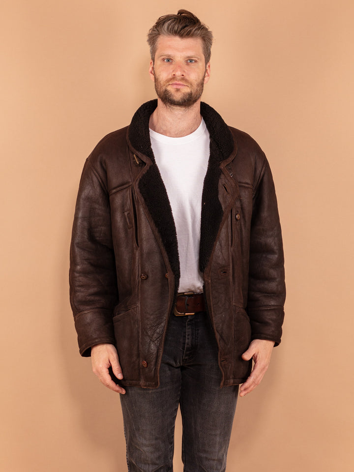 Vintage 80's Men Sheepskin Coat in Brown