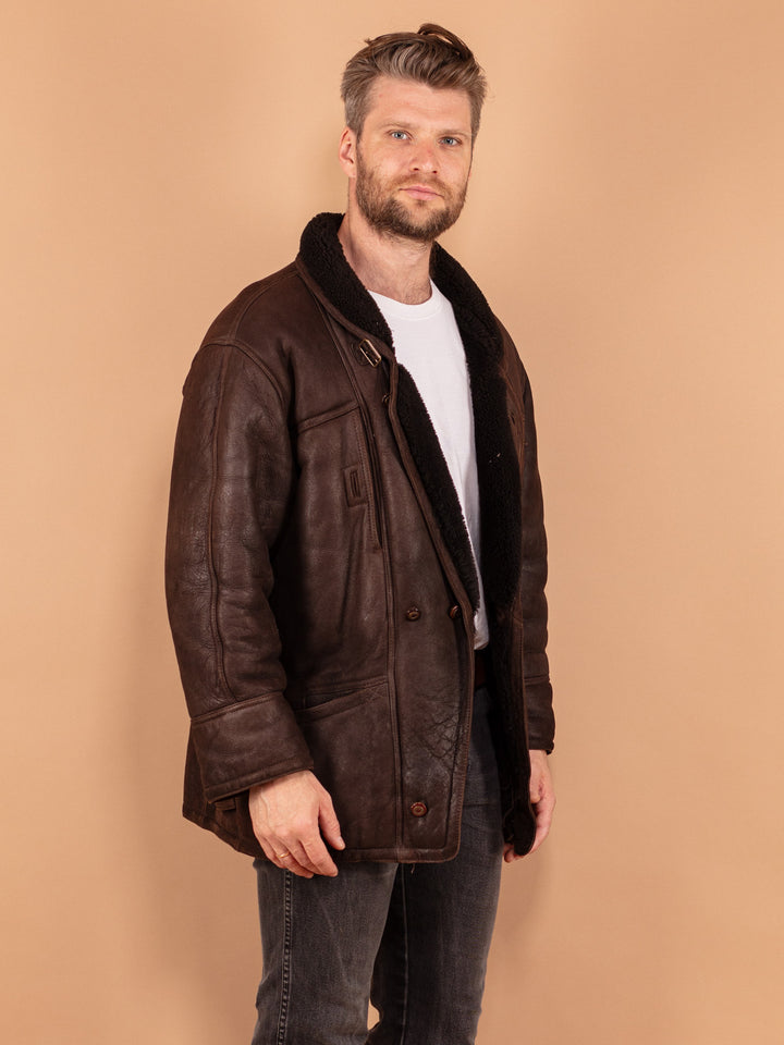 Vintage 80's Men Sheepskin Coat in Brown