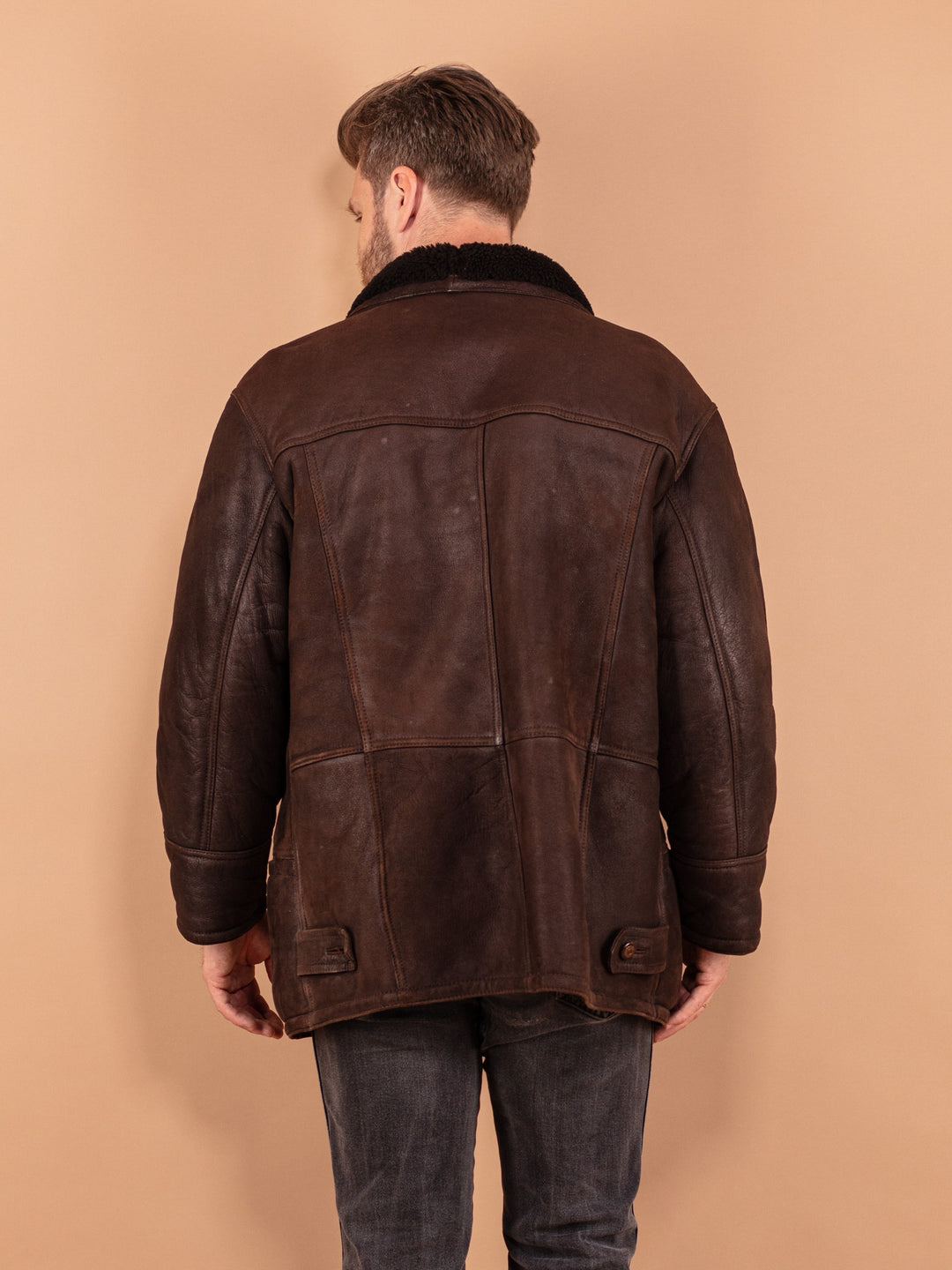 Vintage 80's Men Sheepskin Coat in Brown