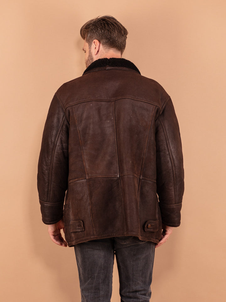 Vintage 80's Men Sheepskin Coat in Brown