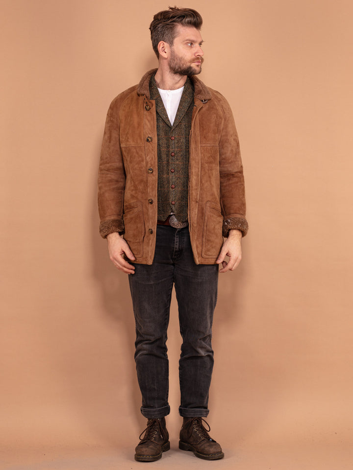 Vintage 80's Men Sheepskin Coat in Brown