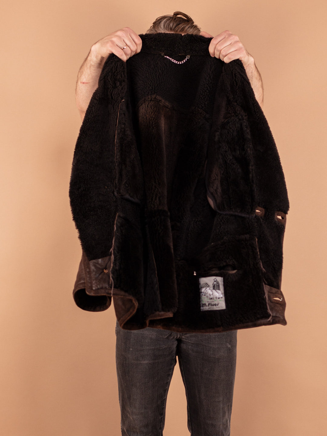 Vintage 80's Men Sheepskin Coat in Brown