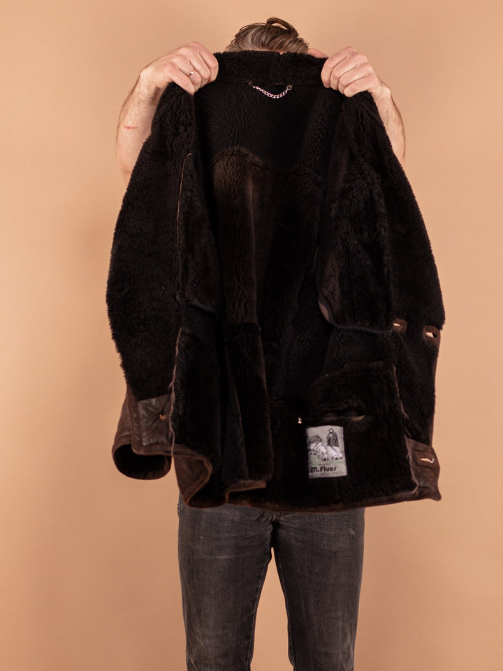 Vintage 80's Men Sheepskin Coat in Brown