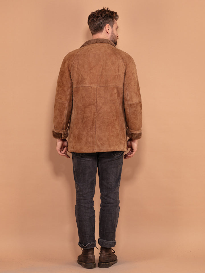 Vintage 80's Men Sheepskin Coat in Brown