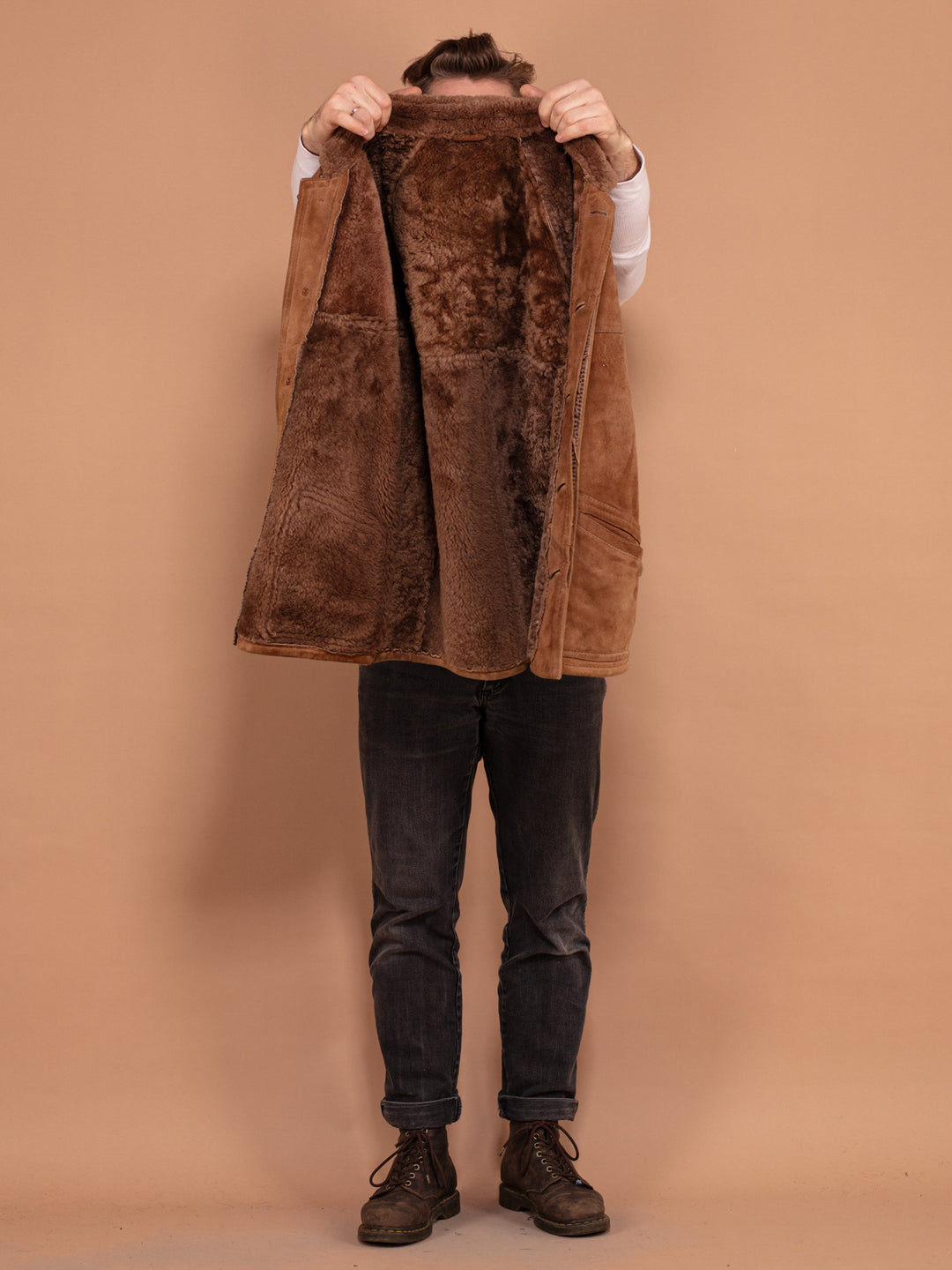 Vintage 80's Men Sheepskin Coat in Brown