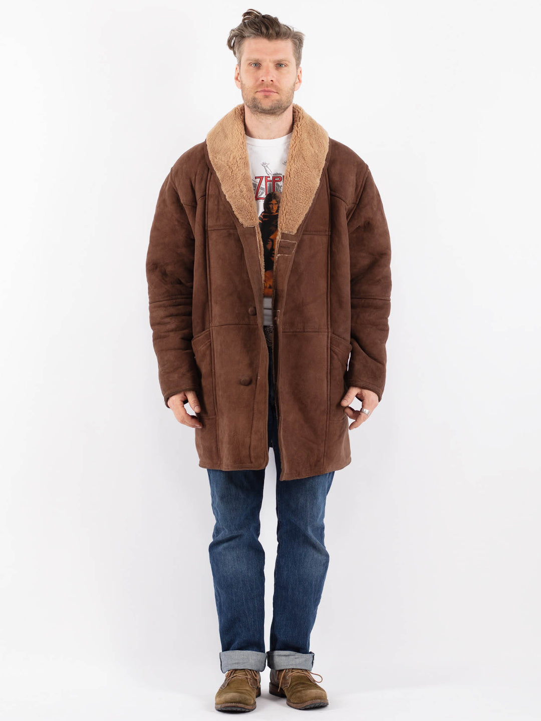 Vintage 80's Men Sheepskin Shearling in BrownZ1565