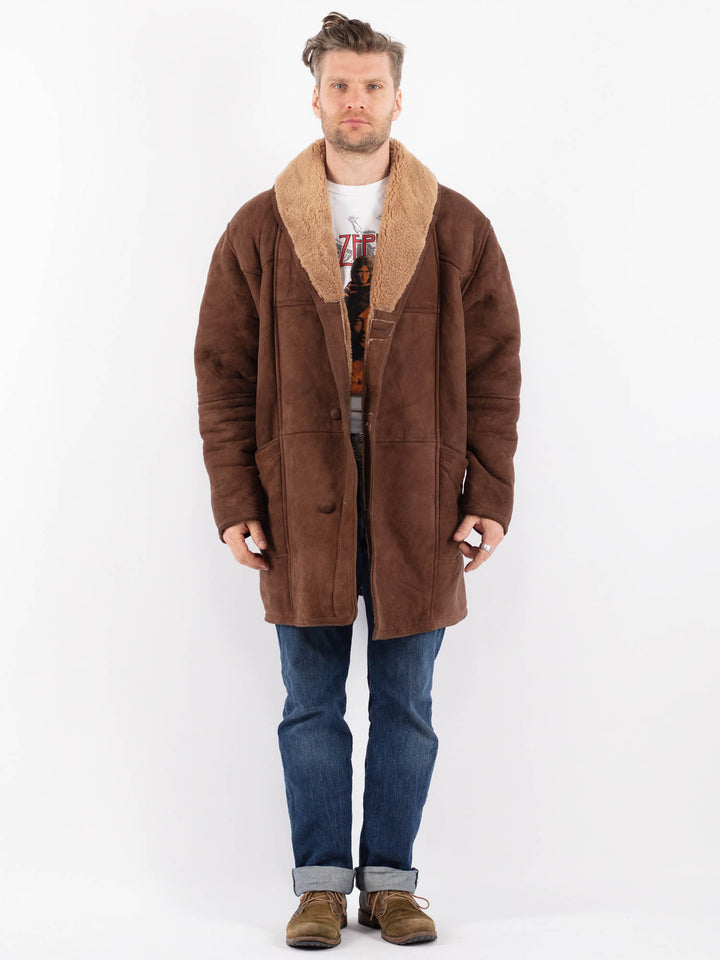 Vintage 80's Men Sheepskin Shearling in BrownZ1565
