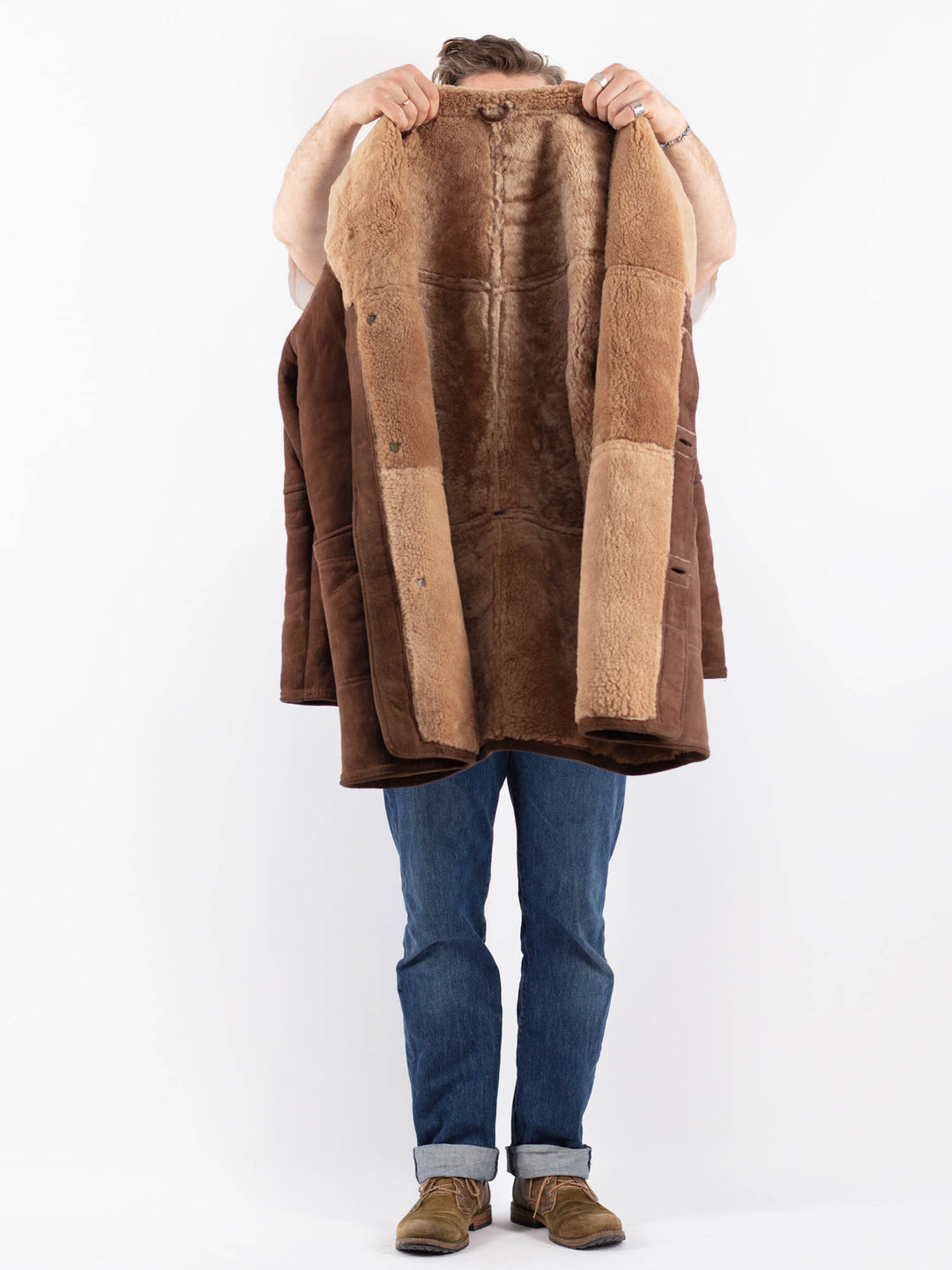 Vintage 80's Men Sheepskin Shearling in BrownZ1565