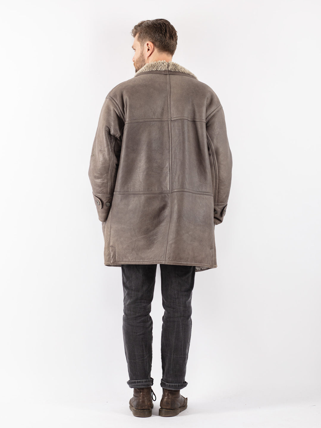 Vintage 80's Men Sheepskin Coat in Gray