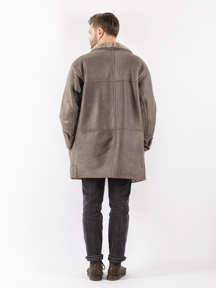 Vintage 80's Men Sheepskin Coat in Gray