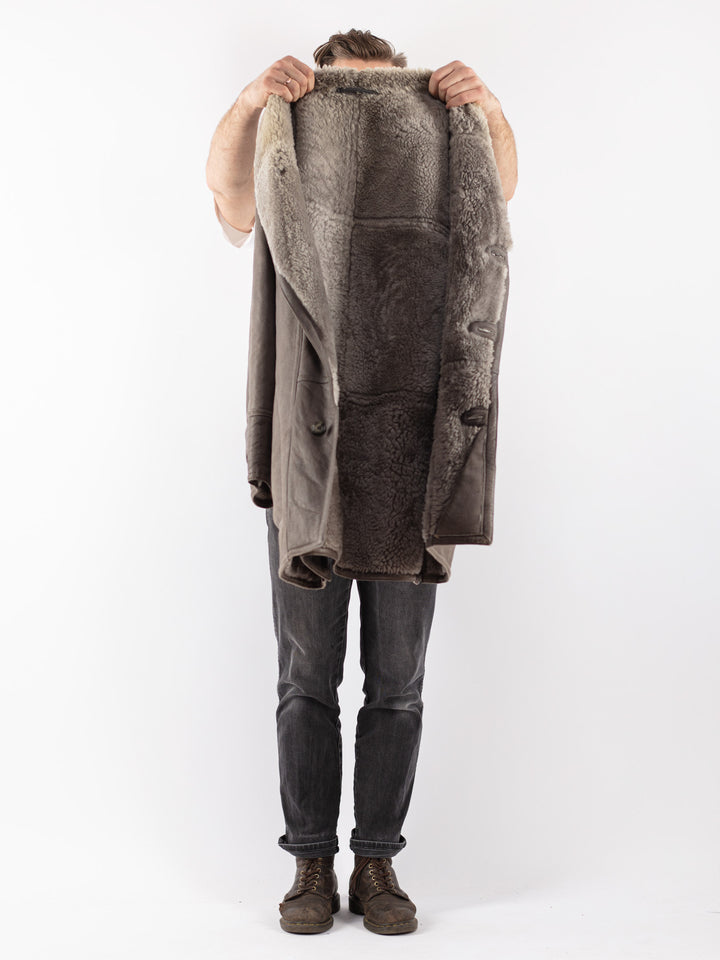 Vintage 80's Men Sheepskin Coat in Gray