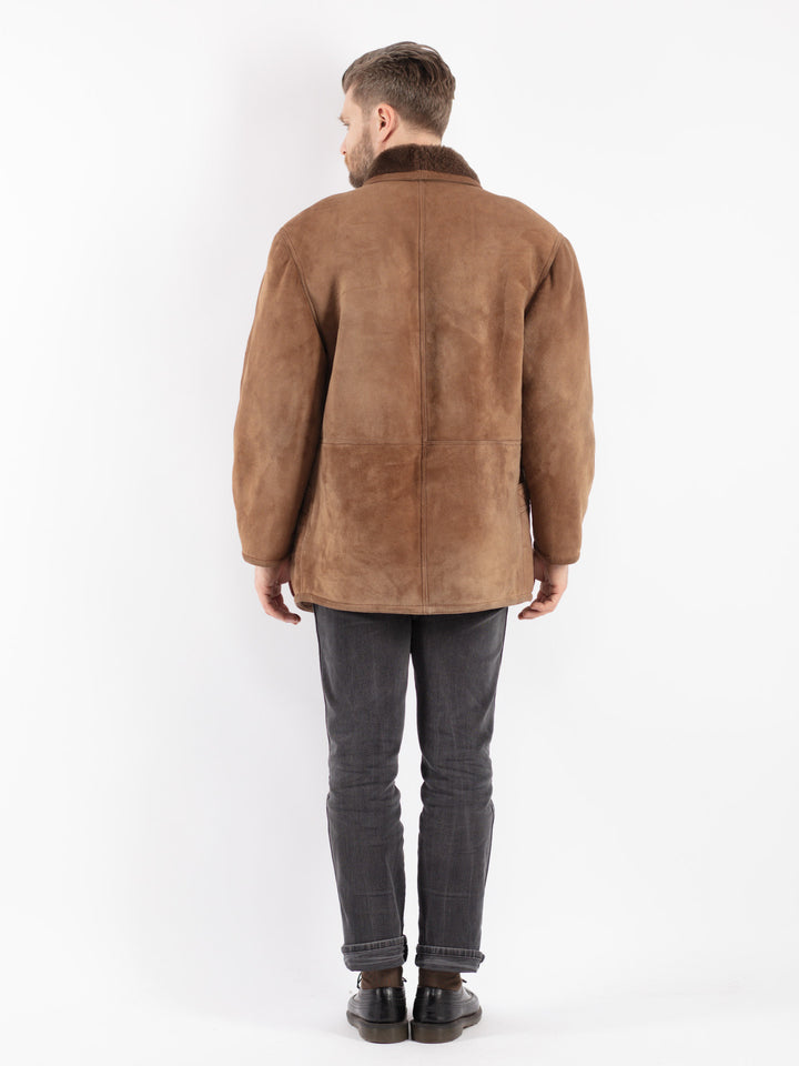Vintage 80's Men Sheepskin Shearling Coat in Beige
