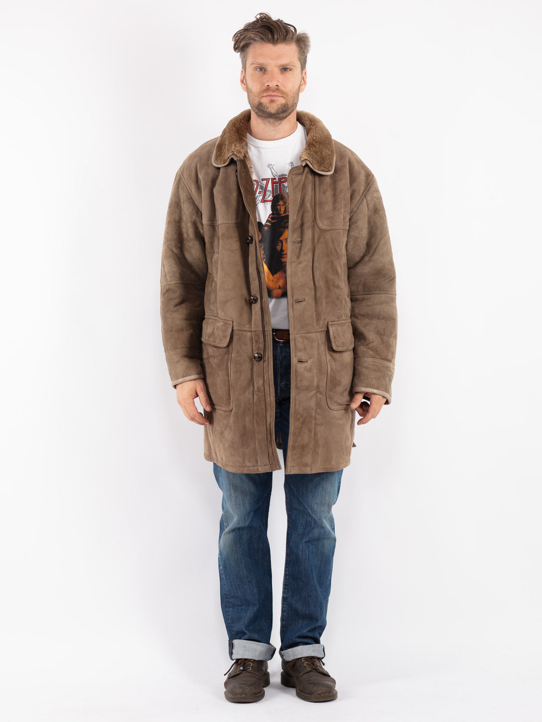 Vintage Men Sheepskin Coat in