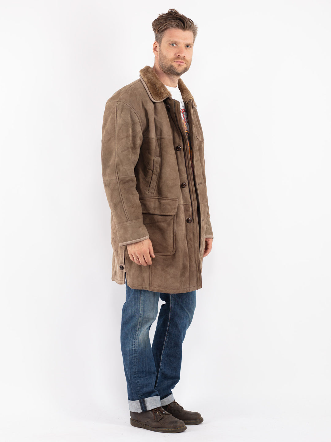 Vintage Men Sheepskin Coat in
