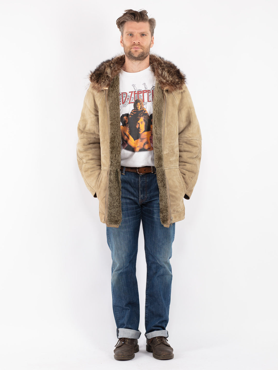 Vintage 80's Men Coat in Beige